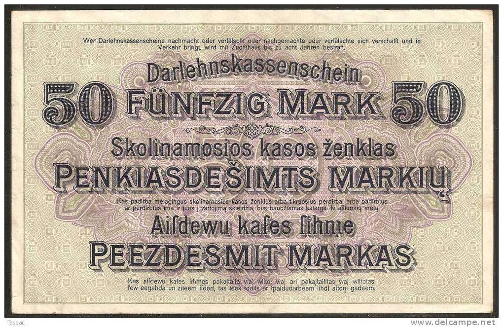 Germany Occ. Lithuania 50 Mark 1918 Kowno # R132 - Extremely Fine Near To UNC - 1° Guerra Mondiale