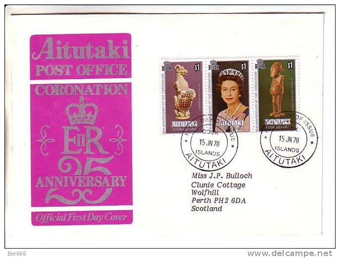 GOOD AITUTAKI FDC To GB 1978 - 25th Coronation Ann. - Aitutaki