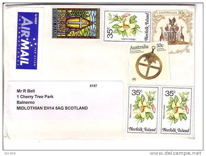 GOOD AUSTRALIA Postal Cover With Original Stamp To GB - With Norfolk Stamps-nice Stamped: Church ; Flowers - Cartas & Documentos