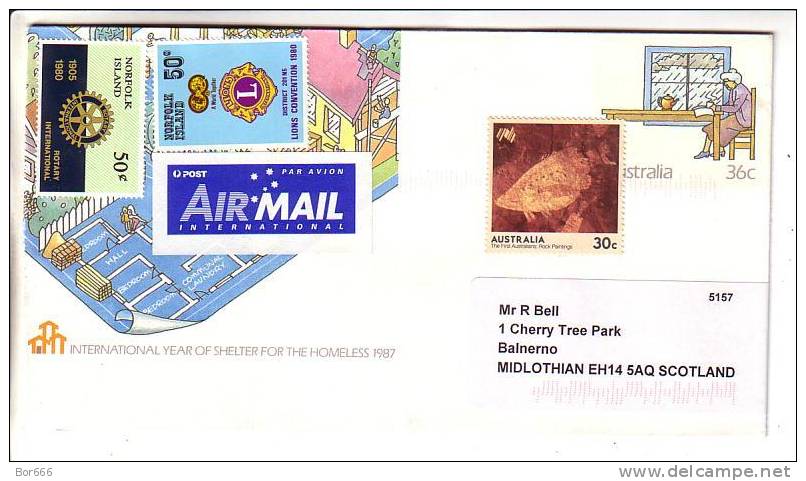 GOOD AUSTRALIA Postal Cover With Original Stamp To GB - With Norfolk Stamps-nice Stamped: Lions; Rotary - Covers & Documents