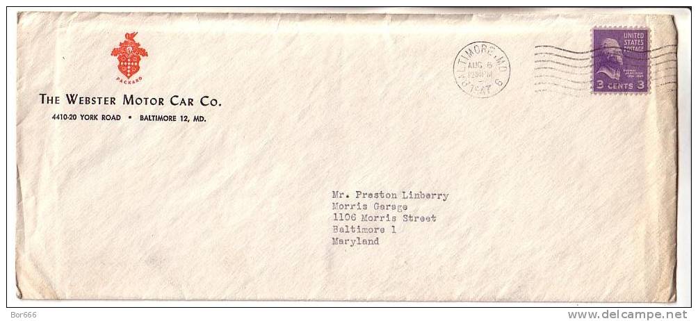 GOOD USA Postal Cover 1947 - Webster Motor Car Co. - Nice Stamped: Jefferson - Covers & Documents