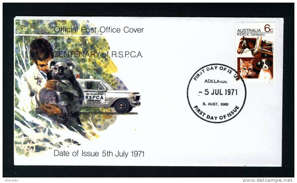 AUSTRALIA - 1971 RSPCA FIRST DAY COVER FDC PREMIER JOUR FINE - Covers & Documents