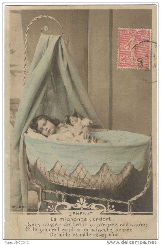 L´ENFANT In BASSINETTE Holding Doll FRENCH PHOTO 1905 - Jeux Et Jouets