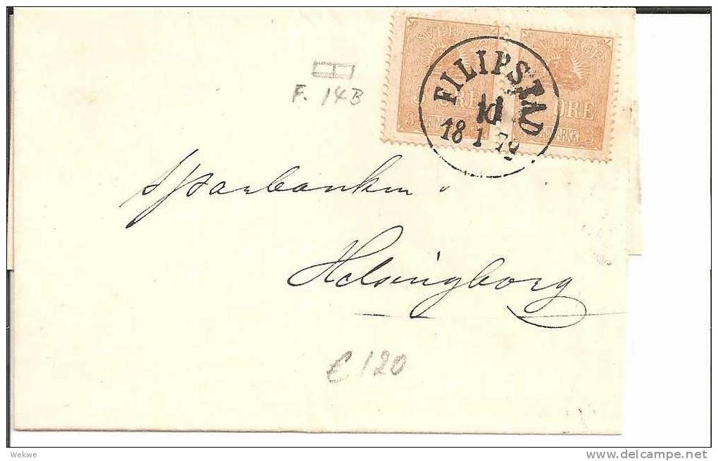 S052  - SCHWEDEN -/ Filipstad 1879, Paar Facit 148 Nach Helsingborg - Briefe U. Dokumente