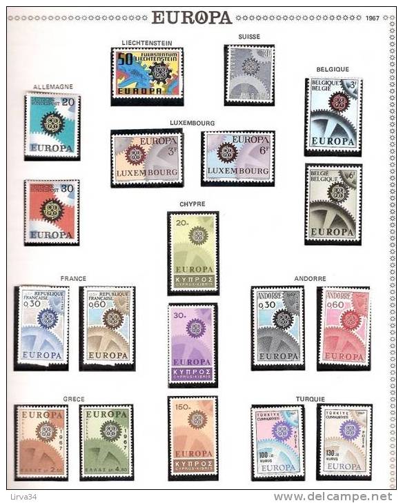 EUROPA 1967 - ANNEE COMPLETE :  39 Valeurs- TIMBRES NEUFS ** LUXE- COTE : 137e - 1967