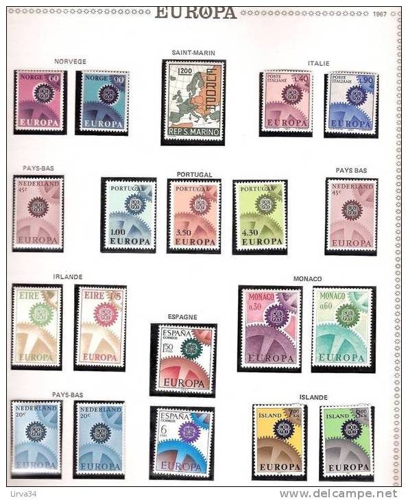 EUROPA 1967 - ANNEE COMPLETE :  39 Valeurs- TIMBRES NEUFS ** LUXE- COTE : 137e - 1967