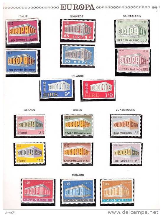 EUROPA 1969- ANNEE COMPLETE : 51 Valeurs- TIMBRES NEUFS ** LUXE- COTE : 190e - 1969