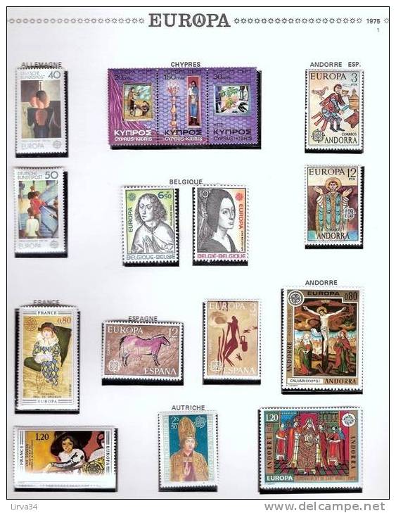 EUROPA 1975- ANNEE COMPLETE : 49 Valeurs- TIMBRES NEUFS ** LUXE- COTE : 264e - 1975