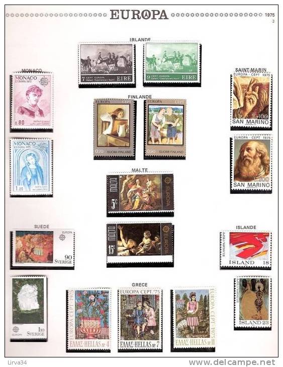 EUROPA 1975- ANNEE COMPLETE : 49 Valeurs- TIMBRES NEUFS ** LUXE- COTE : 264e - 1975