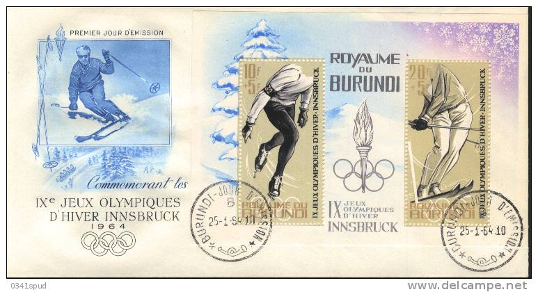 Jeux Olympiques 1964 Innsbruck  Burundi  FDC Ski Alpin, Patinage Sur Glace, Hockey - Winter 1964: Innsbruck