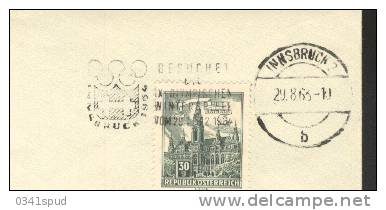 Jeux Olympiques 1964 Innsbruck  Autriche  Sur Lettre - Invierno 1964: Innsbruck