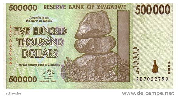 ZIMBABWE   500 000 Dollars  Emission De 2008     ***** BILLET  NEUF ***** - Simbabwe