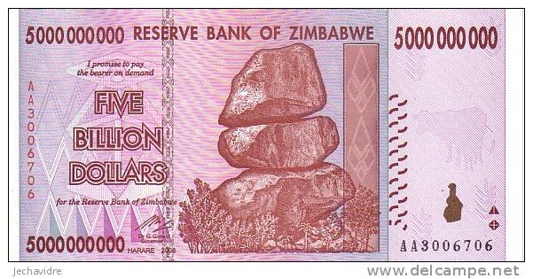 ZIMBABWE   5 Billions De Dollars  Emission De 2008     ***** BILLET  NEUF ***** - Simbabwe