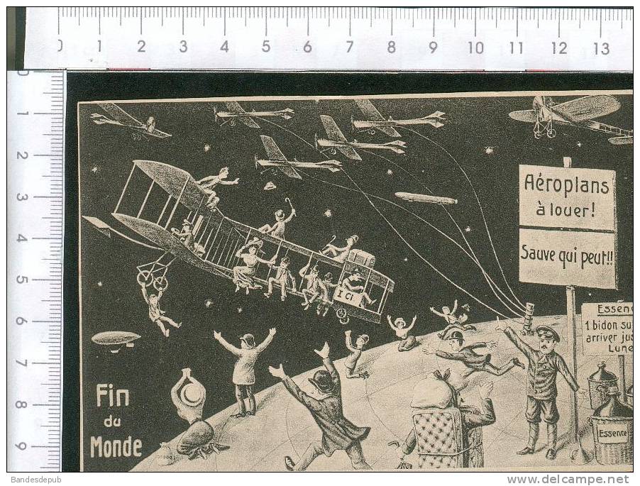 CPA Illustrée Comète  De Halley Fin Du Monde Aéroplane  Fin Du Monde Départ Pour La Lune  ELD - Catastrophes