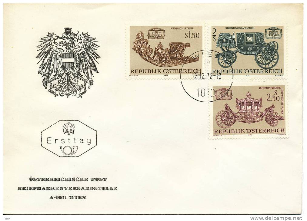 AUSTRIA 1972 FDC TESORI DELL´ARTE AUSTRIACA.MODI DI TRASPORTO ANTICO. - Diligences