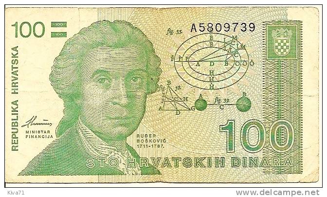 100 Dinars  "CROATIE"     Usagé - Kroatien