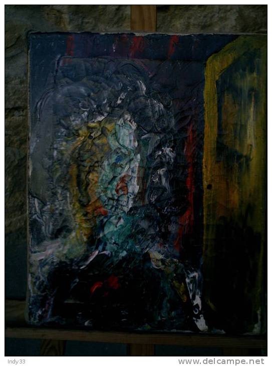 - PERSONNAGE DEVANT UN MIROIR . HUILE SUR TOILE NON SIGNEE SEMI-CONTEMPORAINE - Olieverf