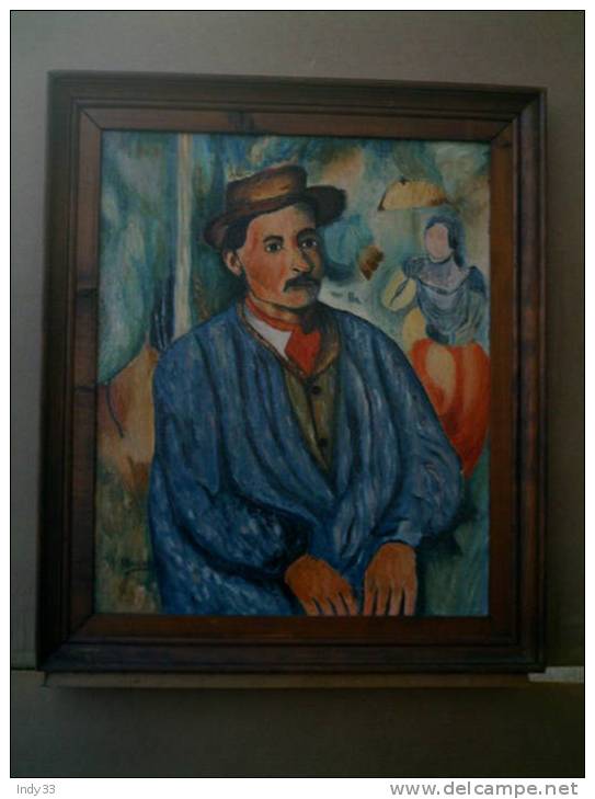 - PERSONNAGE D´APRES CEZANNE . HUILE SUR CONTRE-PLAQUE . ECOLE PROVENCALE SIGNEE - Oelbilder