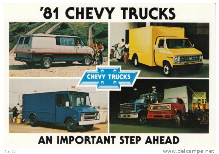 1981 Chevy Truck Advertisement Postcard, Van, Commercial Trucks - Vrachtwagens En LGV