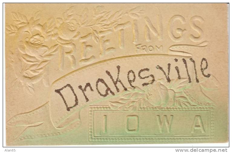 Drakesville Iowa Embossed Greeting Postcard, Glitter Applique, Flowers - Autres & Non Classés