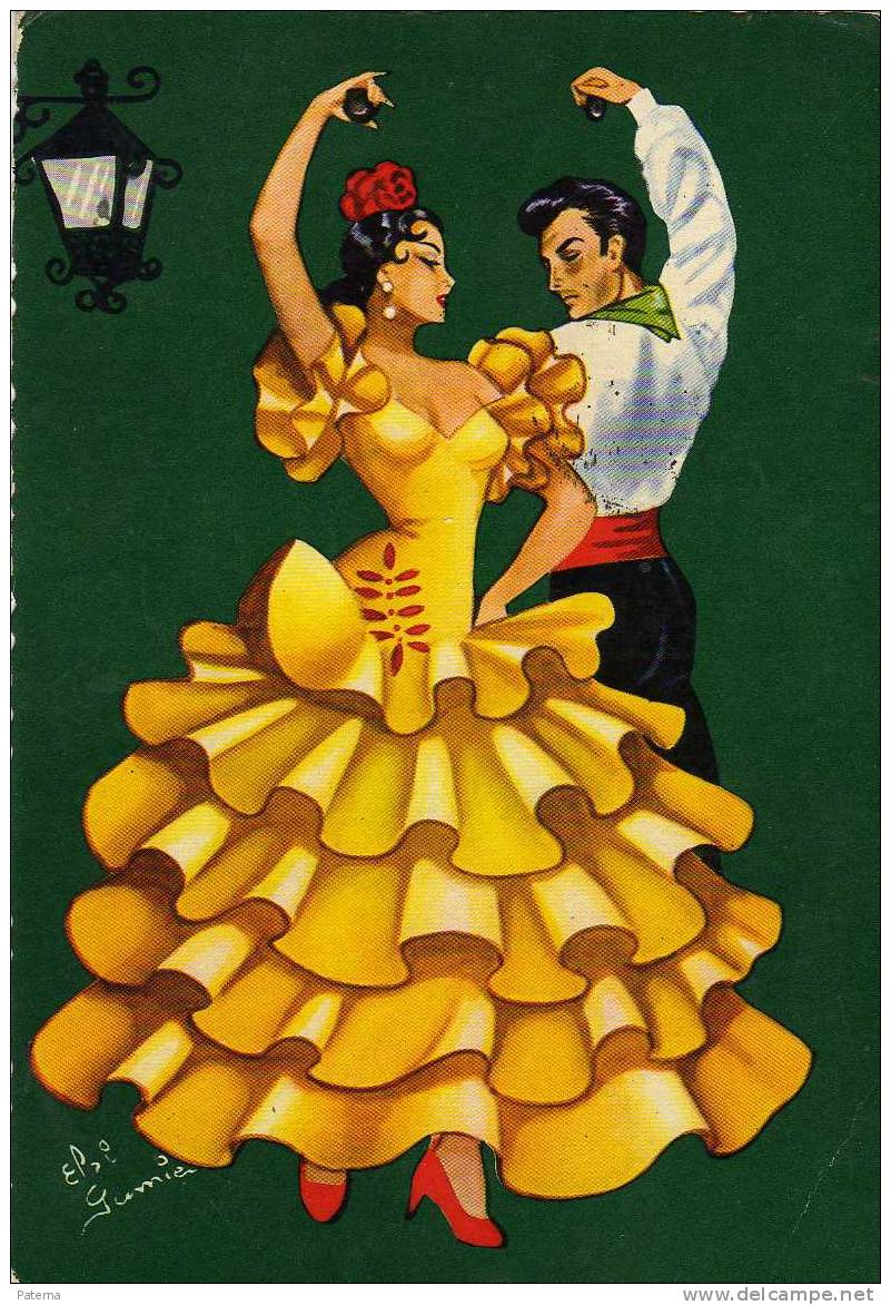 Pareja Bailando Sevillanas, Postal,post Card - Danse