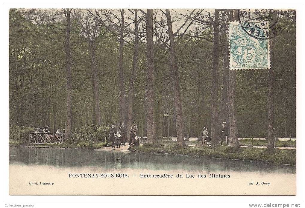 Cpa , 94 , FONTENAY SOUS BOIS , Embarcadaire Du Lac Des Minimes , Animée , Colorisée , Voyagée - Fontenay Sous Bois