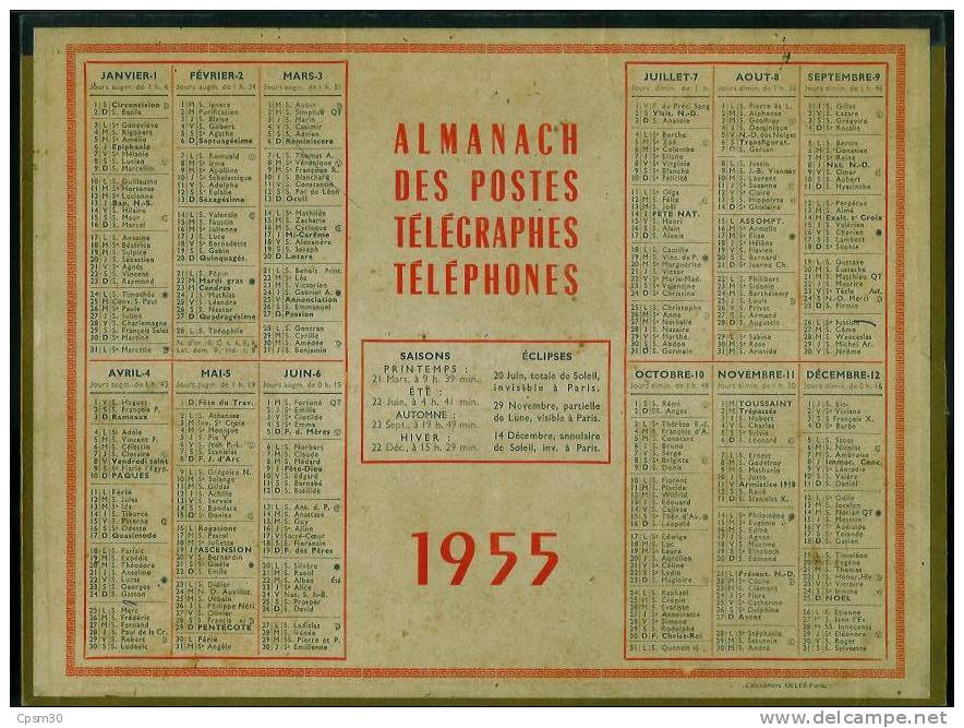 CALENDRIER GF 1955 - Pèche à La Ligne, éditeur Oller - Grand Format : 1941-60