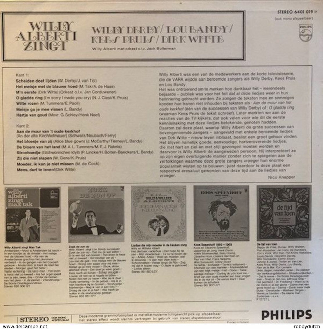 * LP *  WILLY ALBERTI ZINGT WILLY DERBY, LOU BANDY, KEES PRUIS, DIRK WITTE - Other - Dutch Music