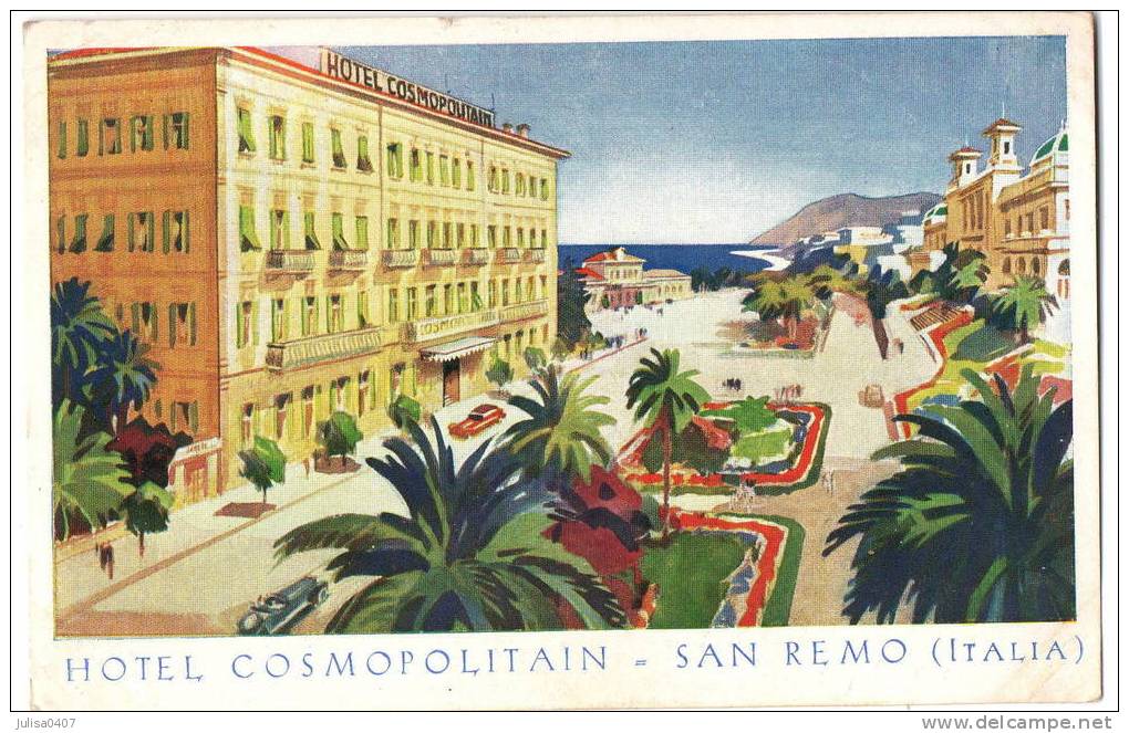 SAN REMO (Italie) Carte Illustrée Hotel Cosmopolitain - San Remo