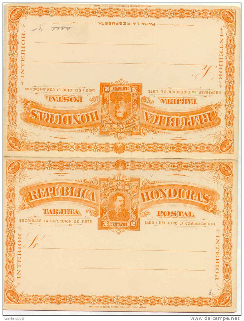 Honduras Old Postal Stationary With Reply Card 2 Centavos - Honduras