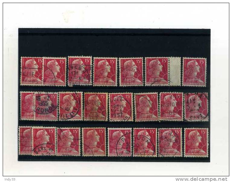 -  FRANCE 1950/59  . VARIANTES SUR LE 15f  MARIANNE DE MULLER . - Used Stamps