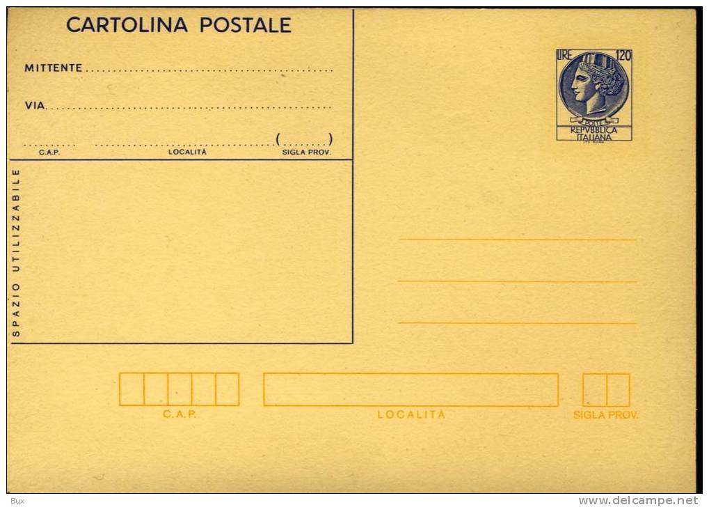 CARTOLINA POSTALE NUOVA CON FRANCOBOLLO STAMPATO LIRE 120 - Interi Postali