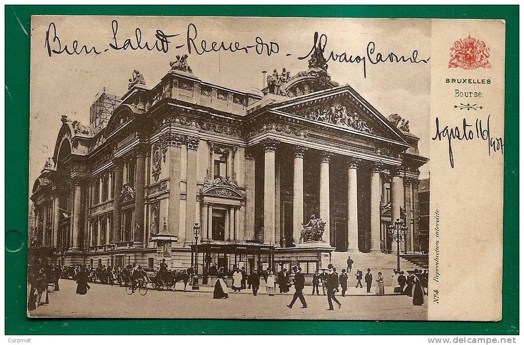 BELGIUM - 1907 CPA BRUXELLES Bourse Sent To MONTEVIDEO - Mehransichten, Panoramakarten