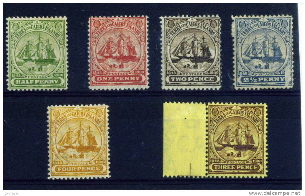 TURKS & CAICOS IS 1900 - 1904 Set To 4d SG 101/105 + 1908 3d SG 112 UM/MM Cat £13.25 - West Indies