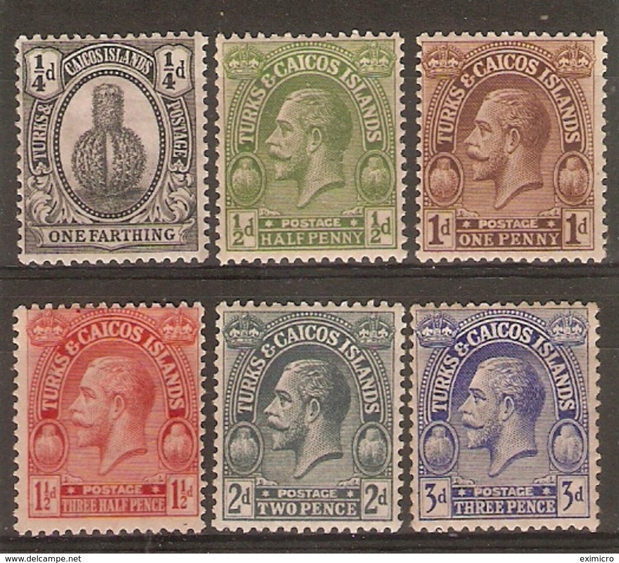 TURKS & CAICOS IS 1922 SET TO 2d + 3d SG 162/166 & 168 MOUNTED MINT Cat £17.50 - Turks And Caicos