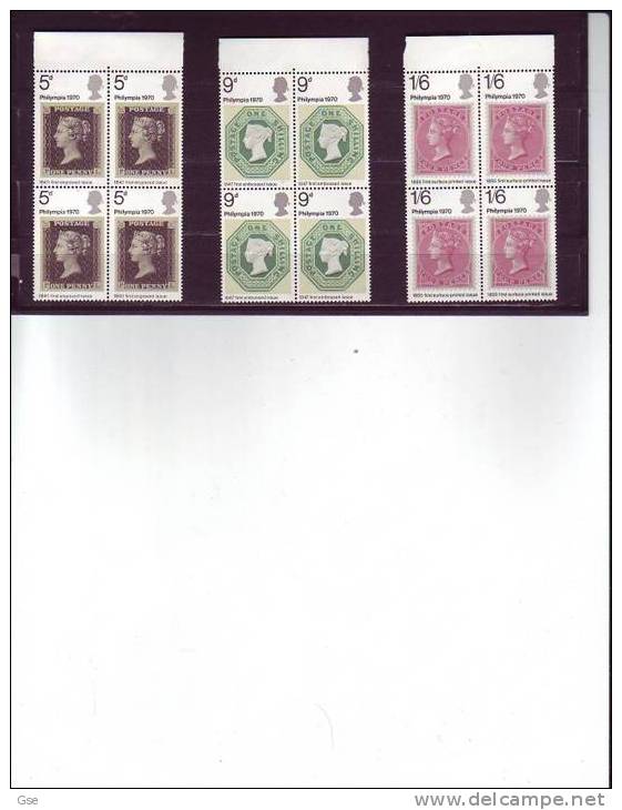 GRAN BRETAGNA 1970 - Yvert  599/601** (x4) -  Anniversario Francobollo - Unused Stamps