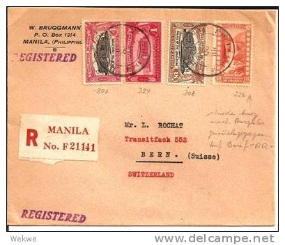 Phi001a/   PHILIPPIENEN - SELTEN  18 C. Marke (Wasserfall) Auf  Einschreibebrief  1932 Nach Bern, Schweiz - Philippinen