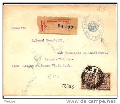 Per003b/ PERU -  Einschreiben Aus Dem Amt Des Präsidenten,  Nach S. Francisco, USA 1919 - Peru