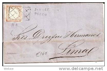 Per027a/  PERU - Inlandbrief 3.11.65 Pesco-Lima (Mi. 10 B). - Peru