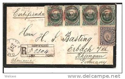 Per029a/  PERU - Einschreiben 1889, Lima-Deutschland (Erbach). - Peru