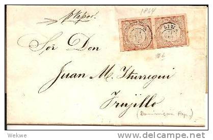 Per034a/ PERU -  Mi. 10 B 1864 Als Paar In Die Dominikanische Republik. - Peru