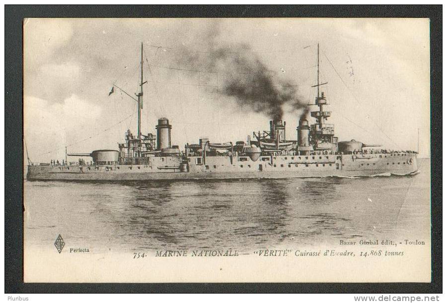 FRANCE, MILITARY SHIP VERITE, CUIRASSE D`ESCADRE, VINTAGE POSTCARD - Guerra