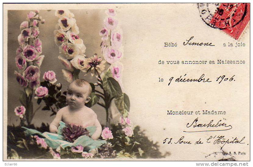 Avis De Naissance Le  BéBé  SIMONE A  Le Plaisir Et  La Joie De Vous Annoncer Sa Naissance Le 9 Décembre 1906 - Geburt