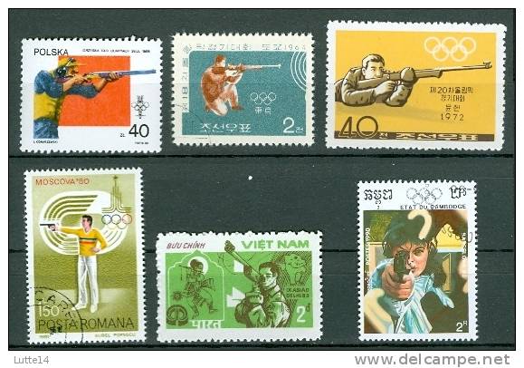 TIR : Lot N°02 De 6 Timbres Différents  Cambodge - Corée - Pologne - Viet Nam - Roumanie - - Shooting (Weapons)