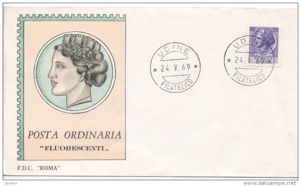 Italy FDC Definitives Fluorescenti Stamp 24-5-1969 With Cachet - 1961-70: Oblitérés