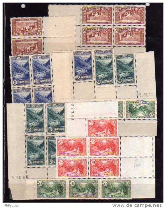 Andorre 1937 /1943, Paysages, N° 65 – 69 – 72 – 75 – 88 ** Sans Charnière ++Postfrich Cote 64 E - Nuevos