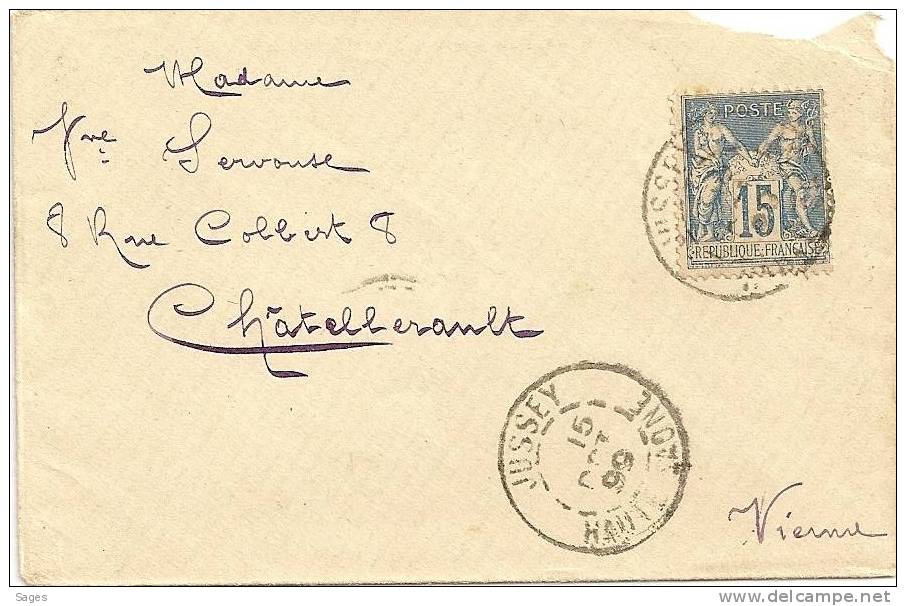 Lettre SAGE, JUSSEY, Haute Saone  ! - 1877-1920: Periodo Semi Moderno