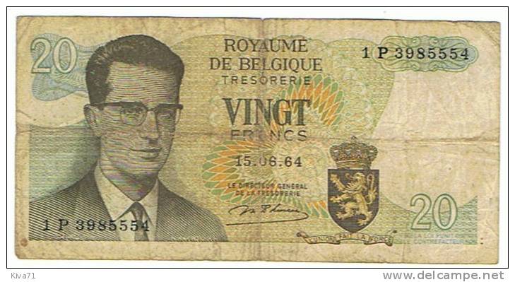 20 Francs " BELGIQUE "   1964   Usagé - 20 Francs