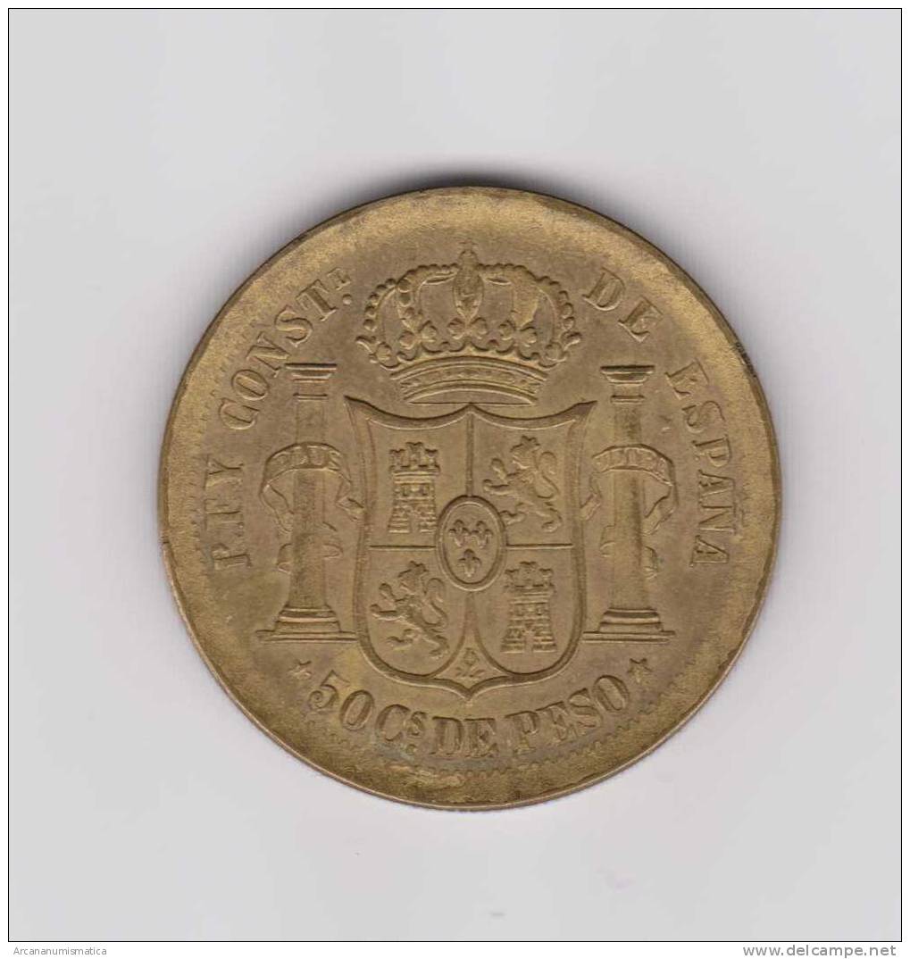 SPAIN  ALFONSO  XII  50 Centimos De Peso Manila(Filipinas)  1.880  Bronce KM#Pn17  Trial/Prueba  EBC/XF   DL-6781 - Essays & New Minting