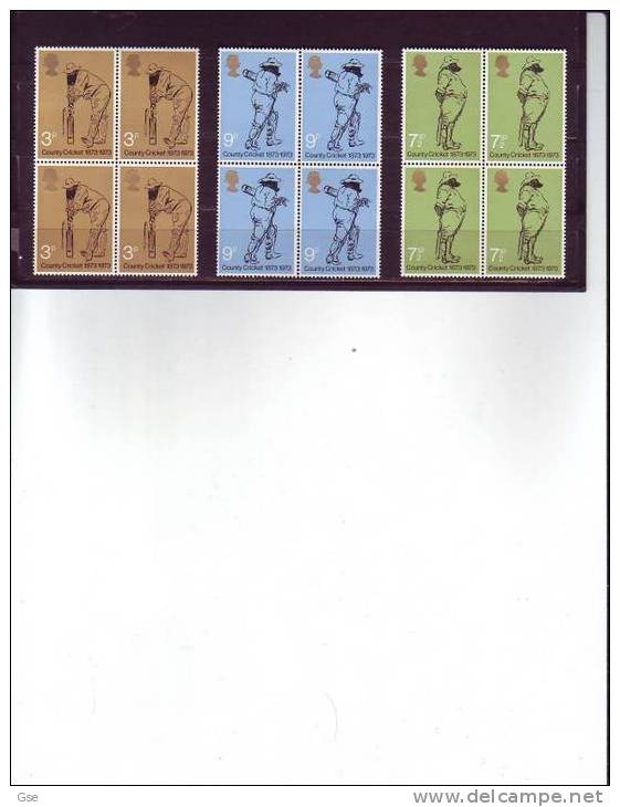 GRAN BRETAGNA 1973 - Yvert  684/6 ** (quartina) -  Sport - Cricket - Unused Stamps